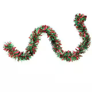 50 ft. Festive Red and Green Thick Cut Christmas Tinsel Garland - Unlit - 6 Ply | The Home Depot
