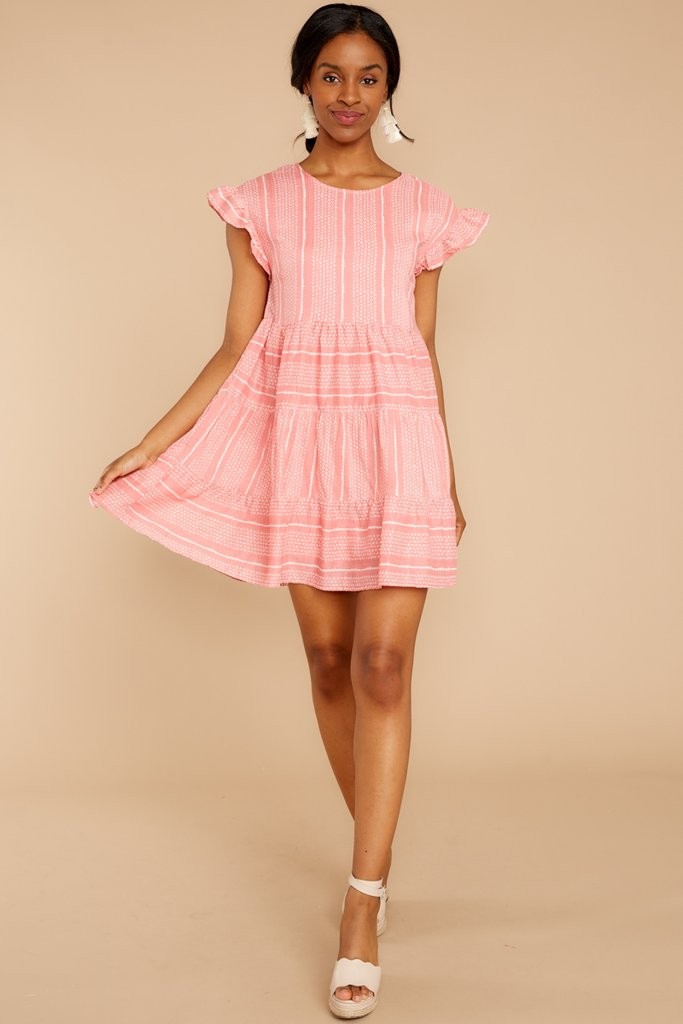 Sunday Chic Coral Pink Print Dress | Red Dress 