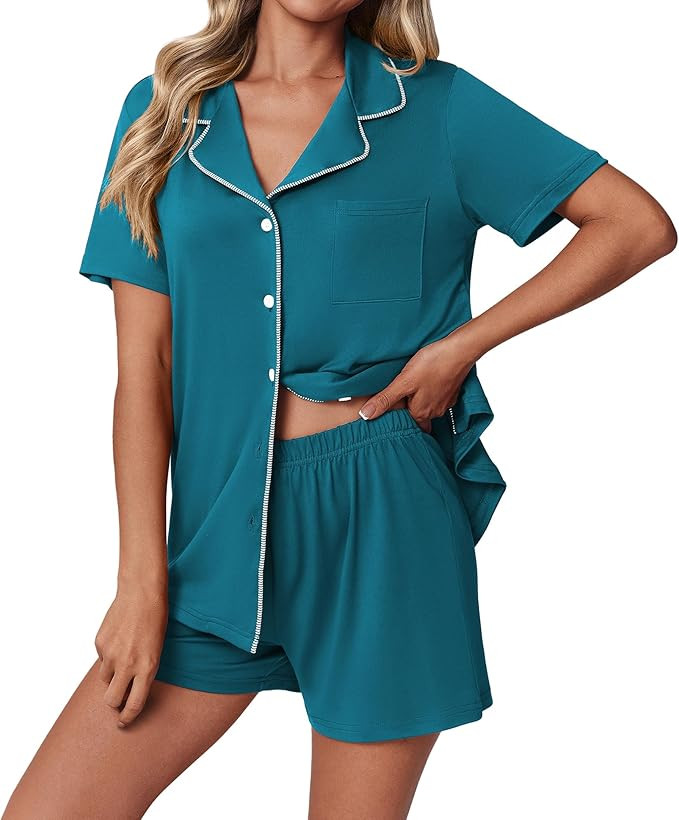 Ekouaer Pajamas Set for Women 2 Piece Pjs Short Sleeve Sleepwear Button Down Lounge Shorts Sets S... | Amazon (US)