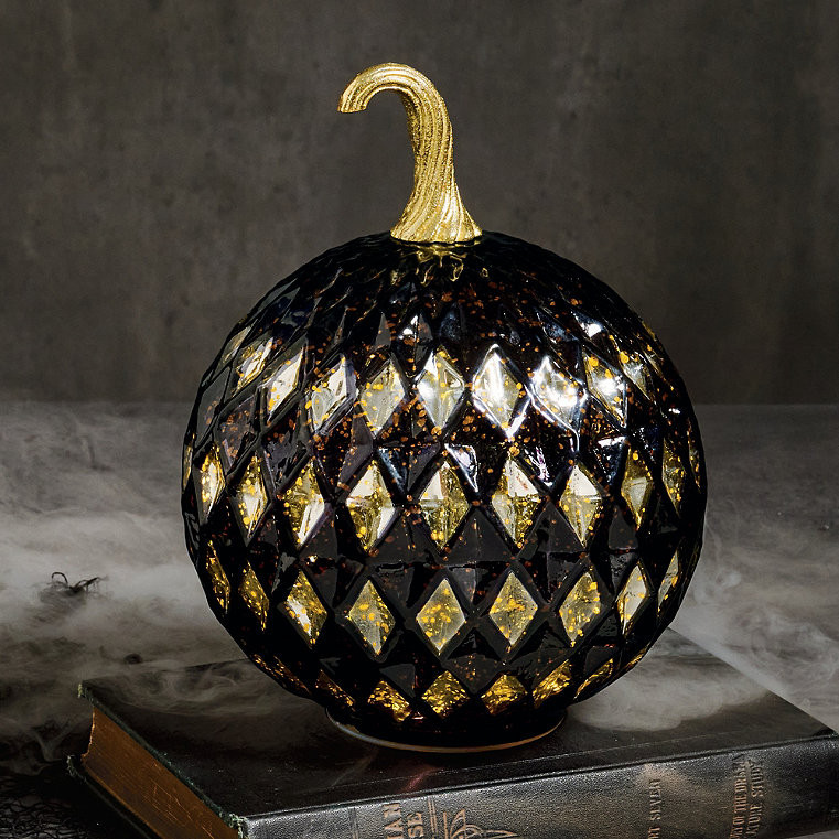 Harlequin Glass Pumpkin With Lights - Grandin Road | Grandin Road