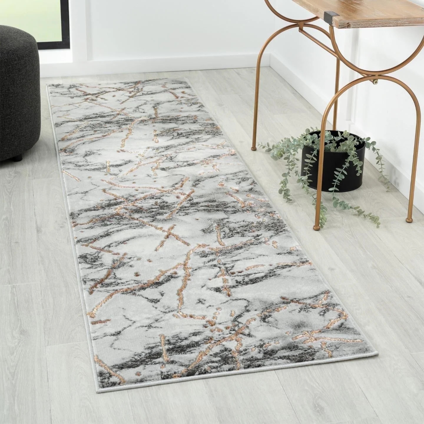 Luxe Weavers Ivory 2x7 Marble Abstract Area Rug Gold, Stain-Resistant Carpet | Walmart (US)