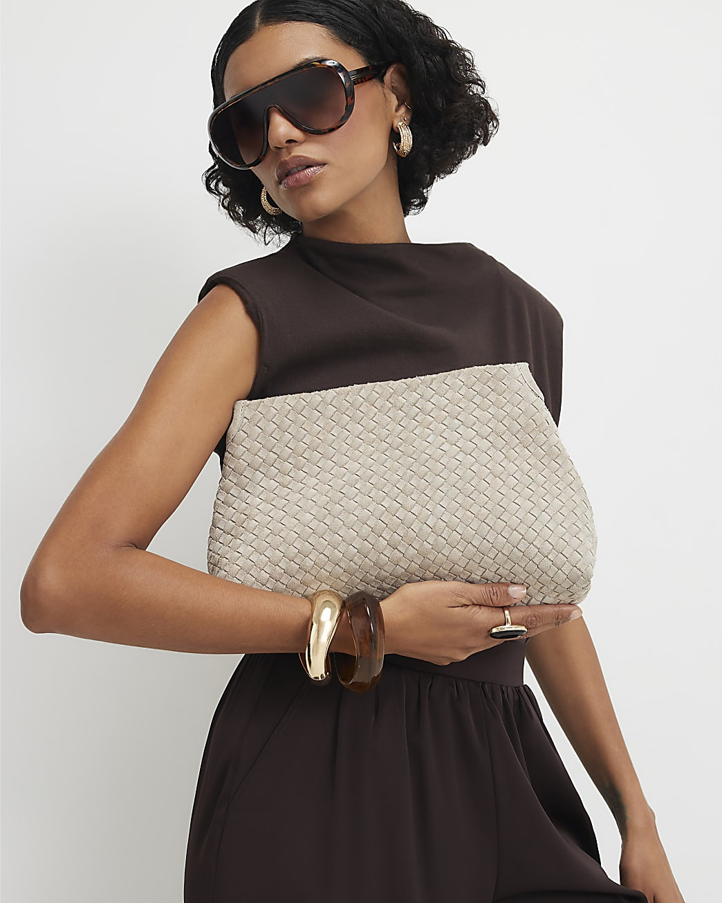 Grey Suede Squared Weave Clutch Bag | River Island UK & IE