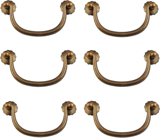 Txinmin 6 Pack Traditional Bail Cabinet Hardware Handle Pull Antique Brass Drawer Pull, 3-6/7 Inc... | Amazon (US)