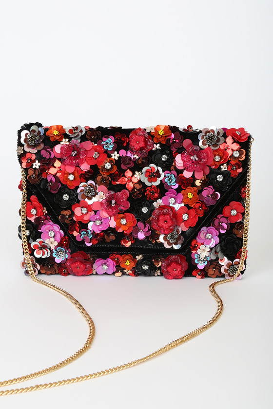 Boldest Bloom Black Multi Sequin Embellished Clutch | Lulus