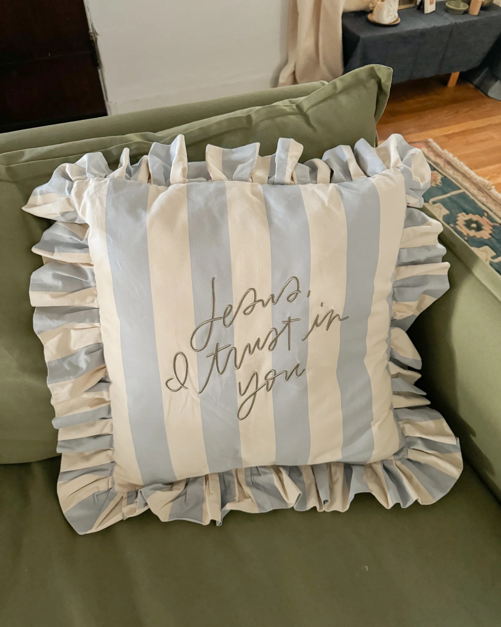 Jesus, I Trust in You Striped Pillow | Lindsay Letters, LLC