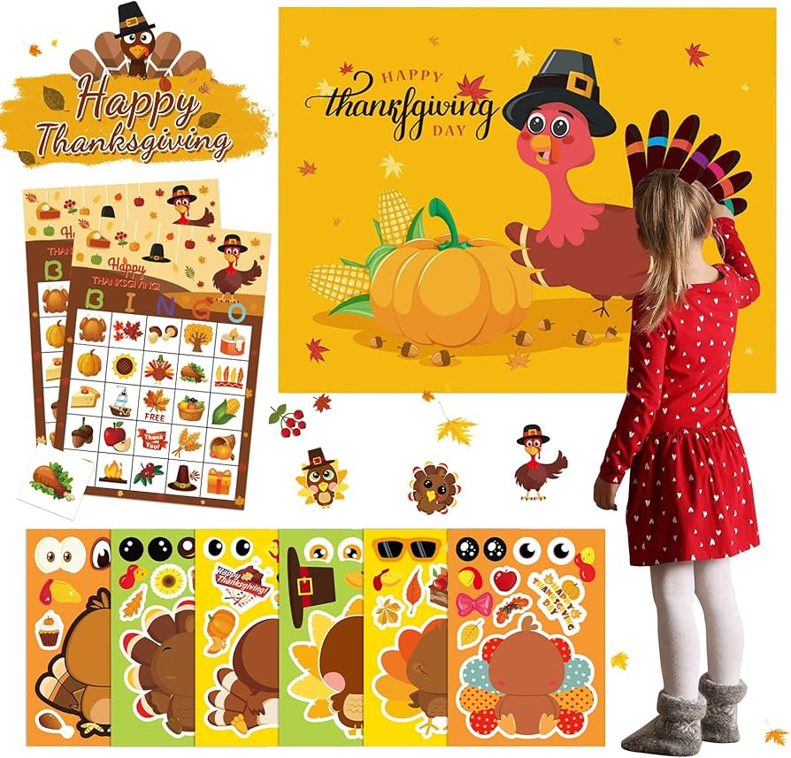 Funnlot Thanksgiving Games, 3 in 1 Thanksgiving Party Games for Kids Thanksgiving Stickers Thanks... | Amazon (US)