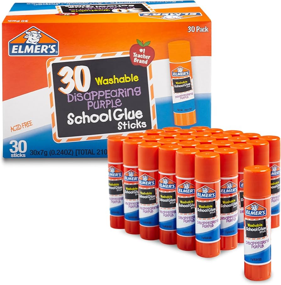 Elmer's Disappearing Purple School Glue Sticks, Washable, 7 Grams, 30 Count | Amazon (US)