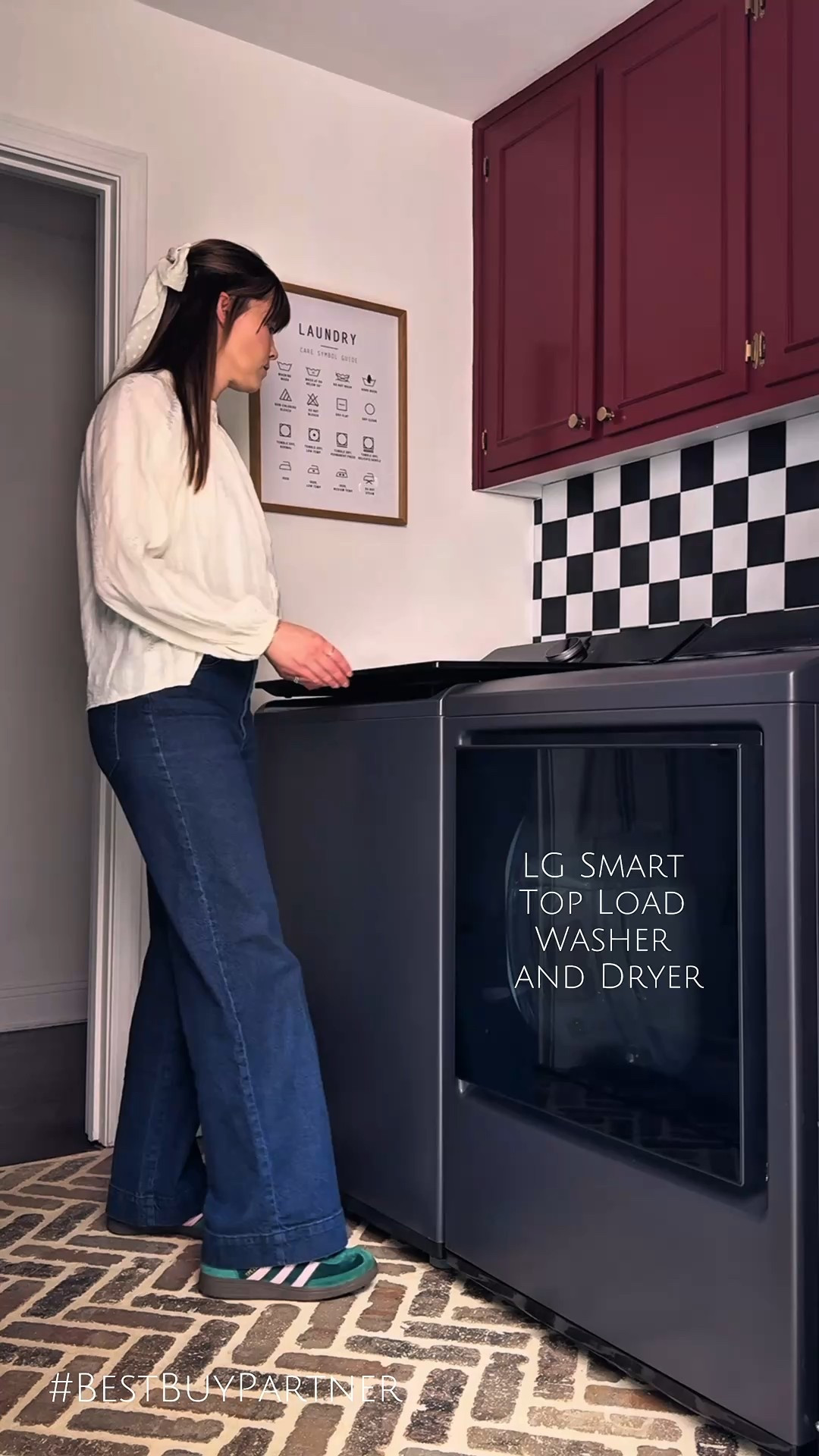 #BestBuyPartner | Life’s little moments unfold between cycles and this sleek, black LG Smart Top Load Washer and Dryer make laundry easier. 🧺 They were begging for a better space, so I gave them one! Below are my favorite features of the washer and dryer, now available at @BestBuy! 

- LG reimagined the Smart Top Load Washer with an angled design that makes reaching in easier and more ergonomic—without sacrificing capacity! 
- The ezDispense™ Automatic Dispenser holds detergent for up to 25 wash cycles, and the integrated water faucet helps pre-treat stains right in the tub. 
- I’m loving the 2-way EasyLoad™ door that makes transferring clothes into the dryer a breeze. 
- With the LG ThinQ® app, I get notifications when loads are done and can customize each cycle from my phone! 

Thanks to Best Buy for sponsoring this post! 

#LTKHome