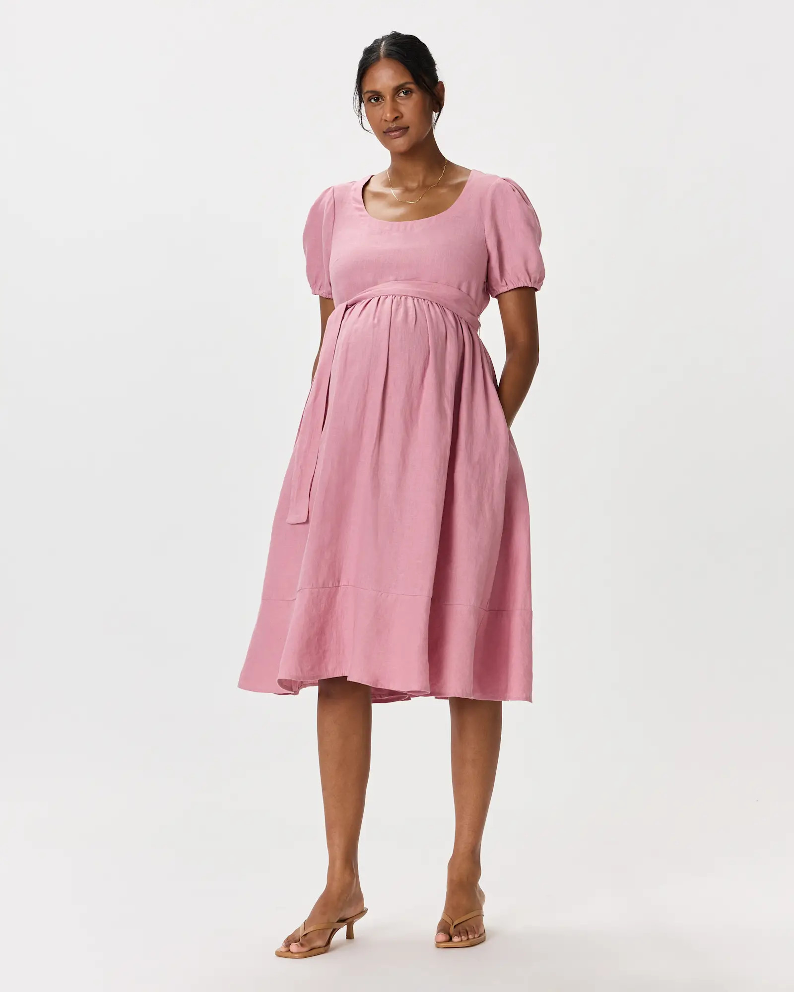 100% European Linen Maternity Short Sleeve Midi Dress | Quince