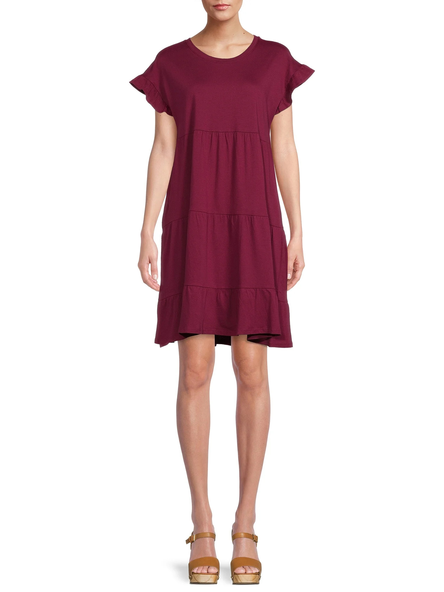 Time and Tru Women's Flutter Tiered Dress | Walmart (US)