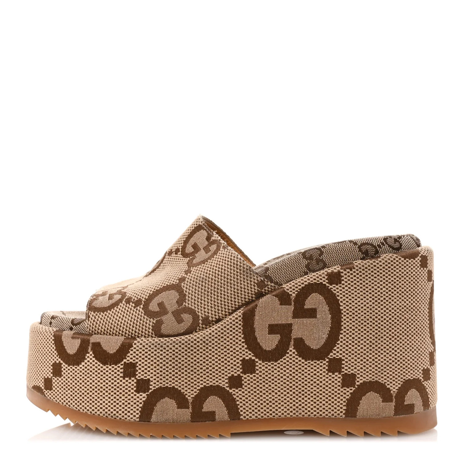 Monogram Jumbo GG Platform Slide Wedge Sandals 37 Camel Ebony | FASHIONPHILE (US)