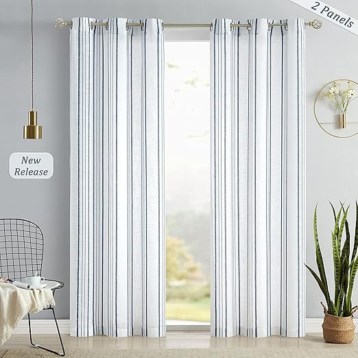 SXZJTEX Pinstriped Window Curtain Panels Farmhouse Curtains Sheer Light Filtering Drapes 108 Inch... | Amazon (US)