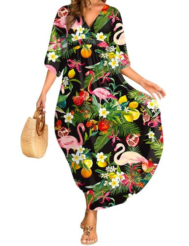 MAKABO Kaftan Dresses for Women, V Neck Plus Size Black White Print Cover Ups Caftan Beach Dresses | Amazon (US)