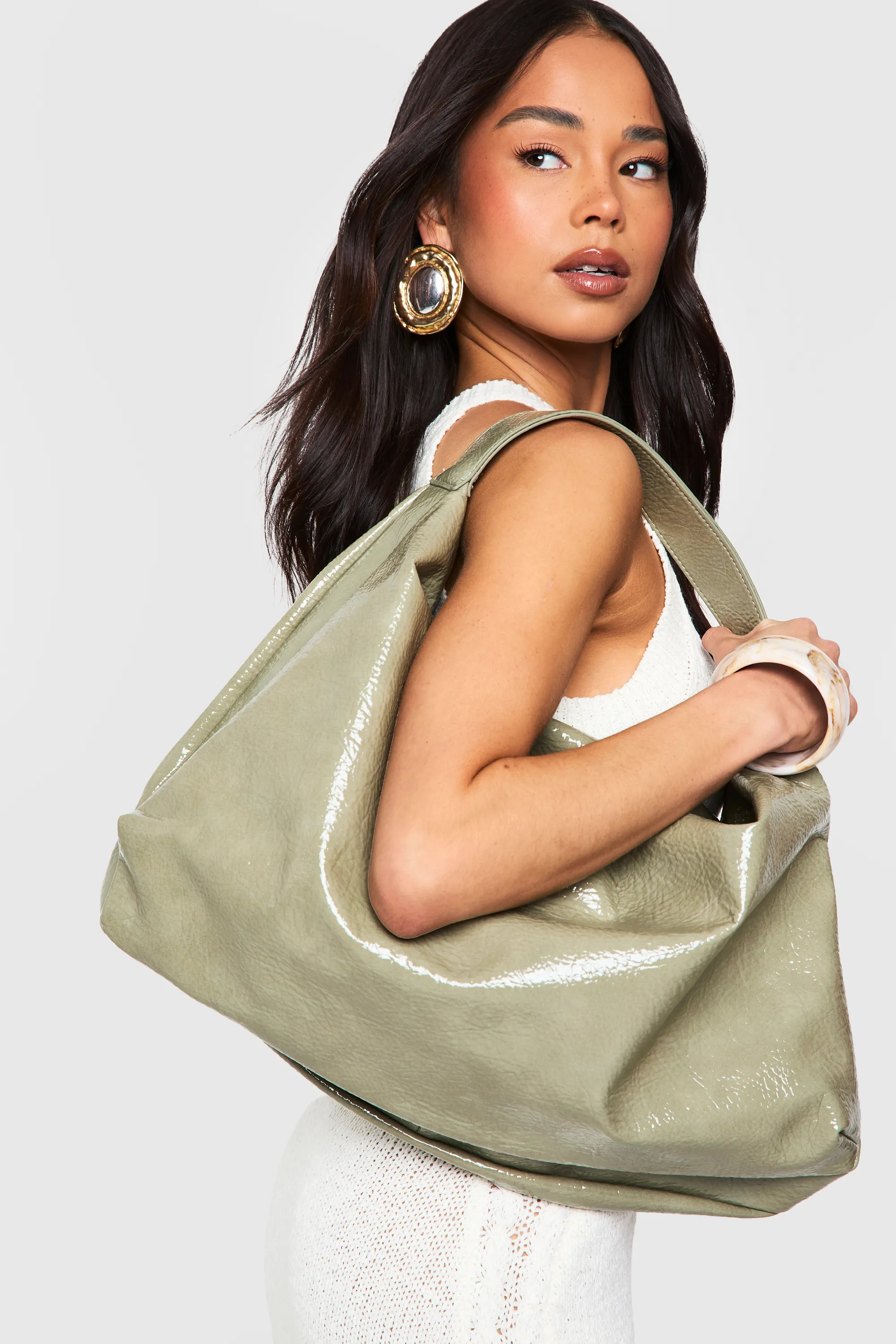 Textured Patent Slouchy Shoulder Bag | boohoo (US & Canada)