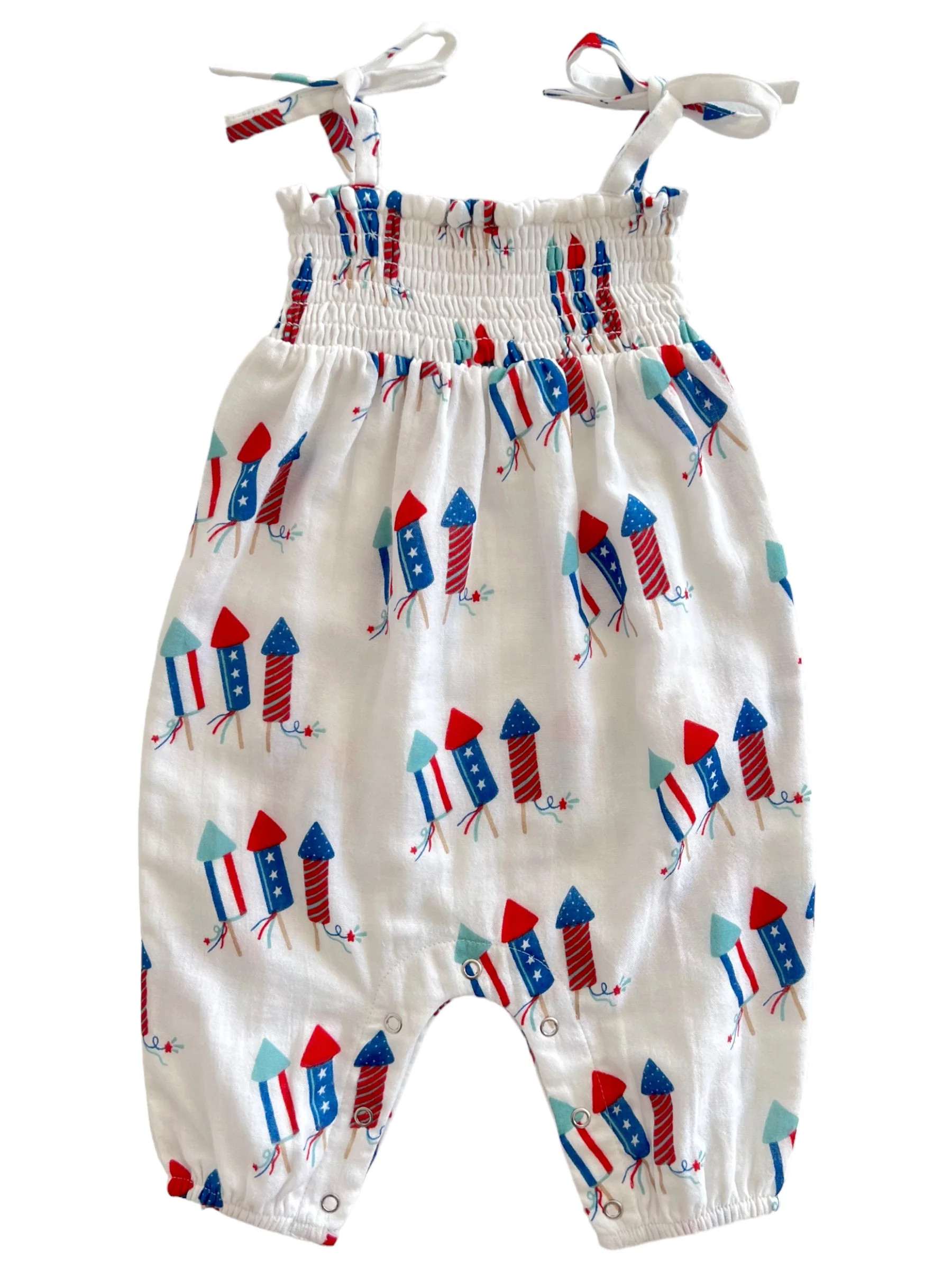 Firecrackers / Organic Smocked Jumpsuit | SpearmintLOVE