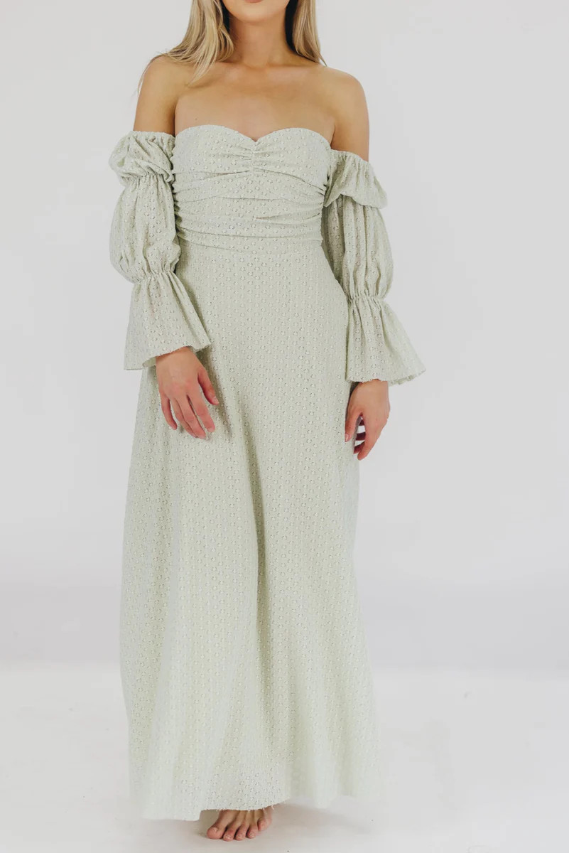 Corrine Tiered Sleeve Maxi Dress with Pockets in Mint - Bump Friendly | Worth Collective