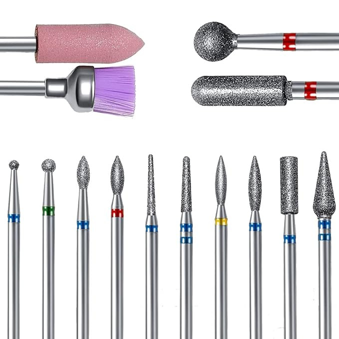 14pcs Nail Drill Bits Set, Professional Rotary Burrs Diamond Cuticle Remover Bits Kit, 3/32" Elec... | Amazon (US)