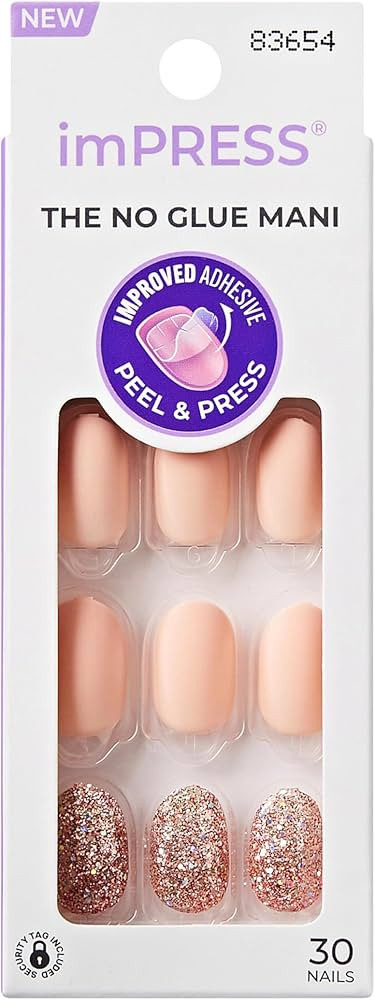 KISS imPRESS Design Press On Nails Short, Evanesce, Beige, Oval, 30 Count | Amazon (US)