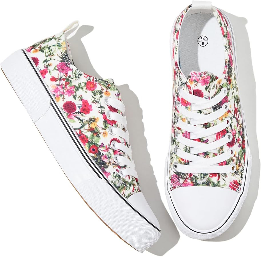 Adokoo Canvas Tennis Shoes for Women Low Top Casual White Black Sneakers for Women Lace Up Fashio... | Amazon (US)