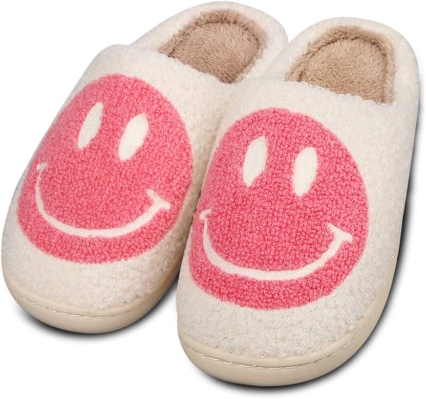 Smiley Face Slippers,Retro Soft Plush Lightweight House Slippers Slip-on Cozy Indoor Outdoor Slipper | Amazon (US)