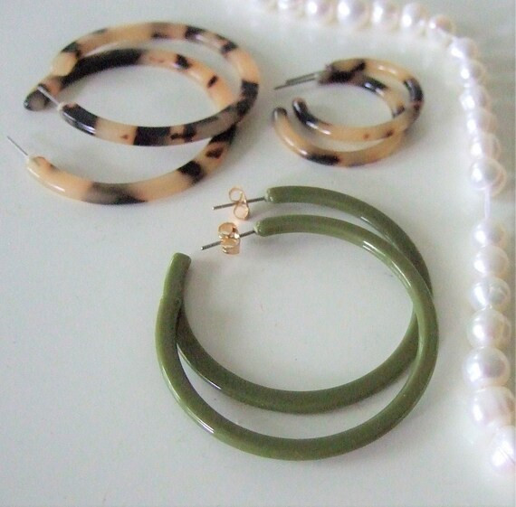 Olive green Tortoise Earring Hoops90sAcrylic Hoop | Etsy | Etsy (US)