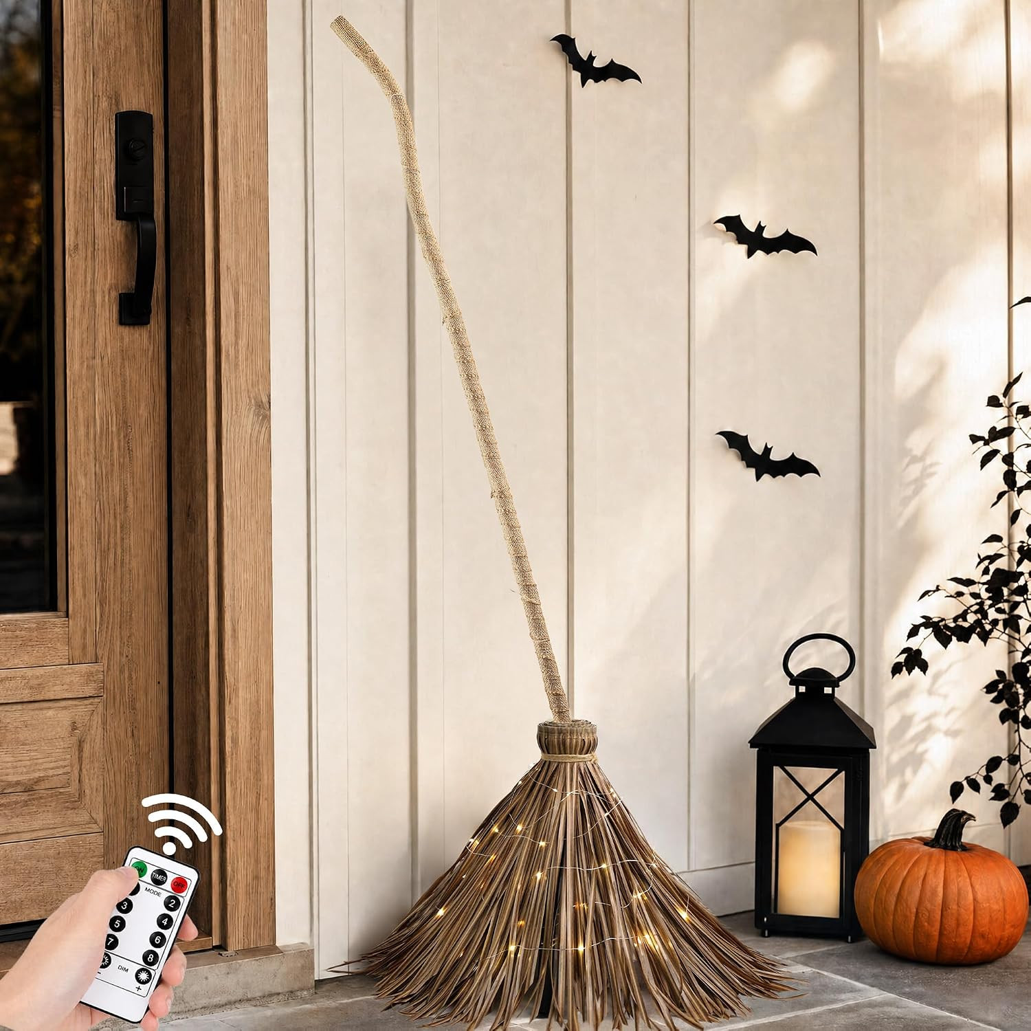 Halloween Decorations – 4.5FT Light Up Witch Broom Vintage Rustic Farmhouse Fall Decor Indoor Outdoor Front Door Porch Patio Yard Decor | Amazon (US)