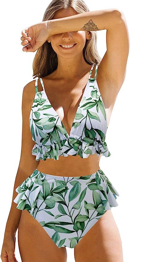 Telaura High Waisted Ruffle Bikini Set Women Swimsuit Bathing Suit | Amazon (US)