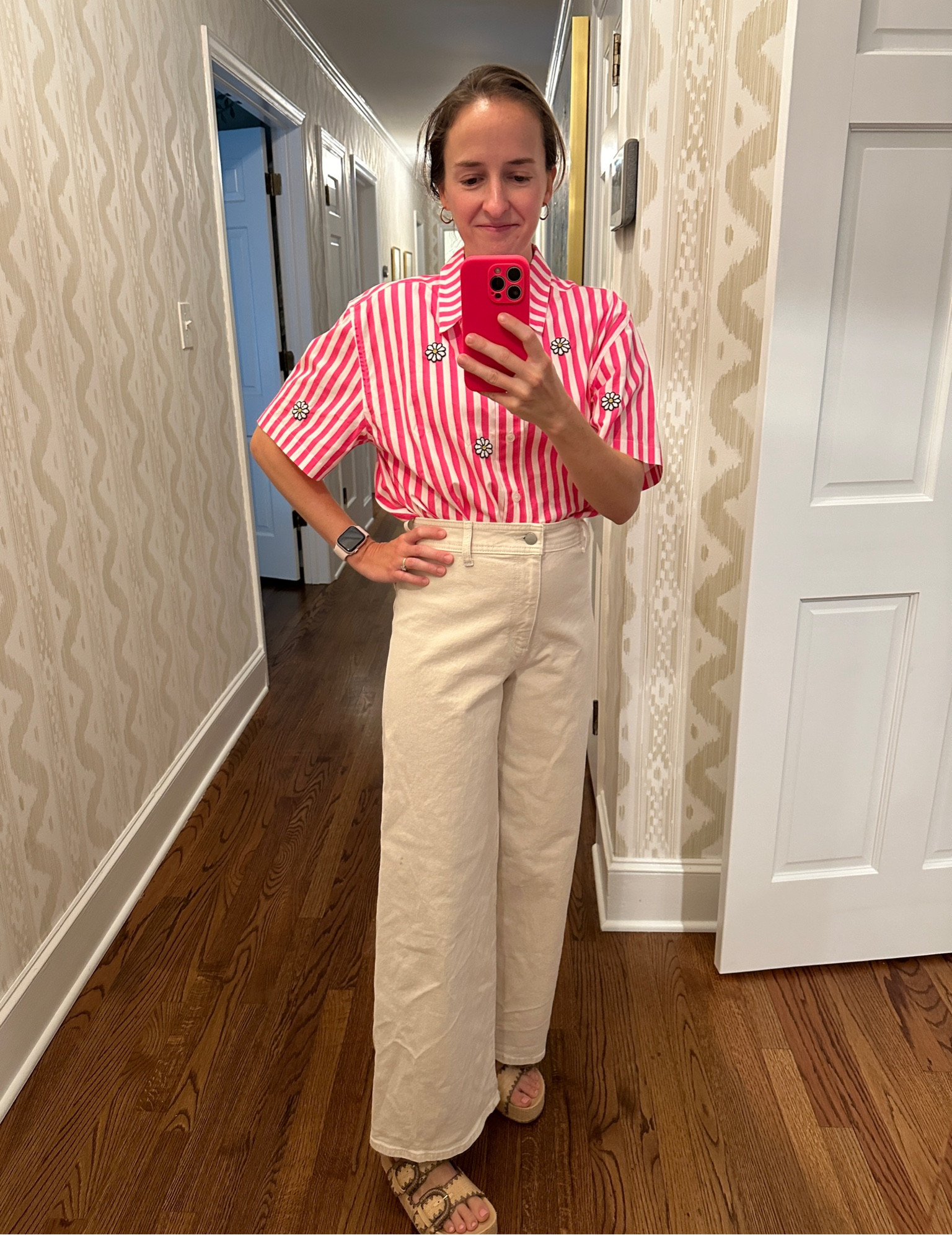 Save on the $30 pants and splurge on the mira mikati top! It was hot pink and had daises, how could I say no?!