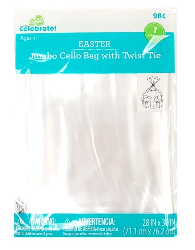 Way to Celebrate! Jumbo Easter Basket Cello Bag 28"x30" with Twist Tie, Clear | Walmart (US)