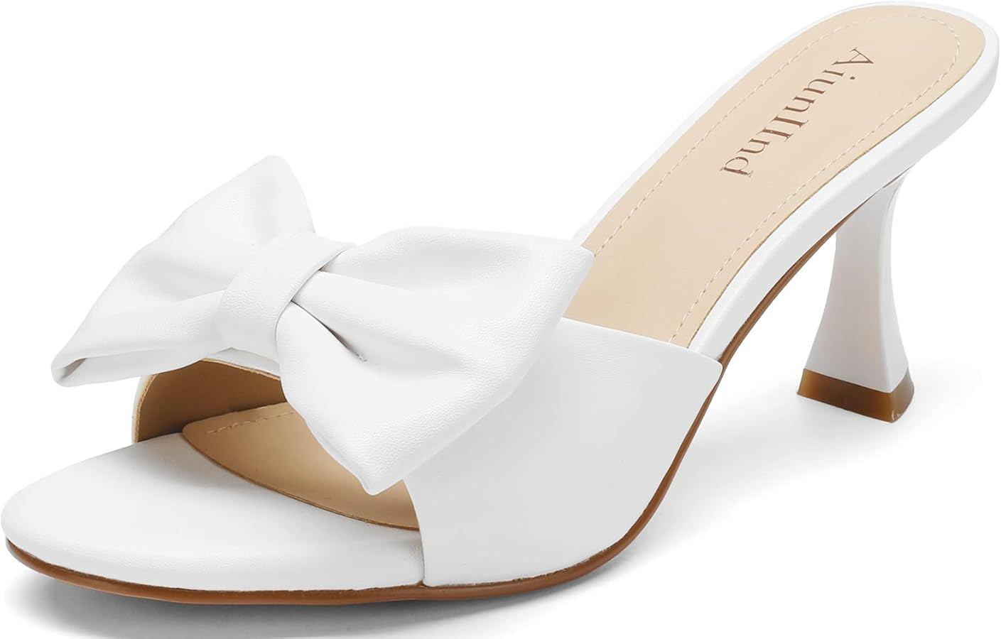 Women's Kitten Heels - Bow Round Open Toe Slip On Sandals 2 3/4-Inch Comfortable Low Heels, Perfe... | Amazon (US)