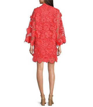 J.Marie Seraphina Floral 3D Lace Split Round Button Up Neck Long Sleeve Shift Dress | Dillard's | Dillard's