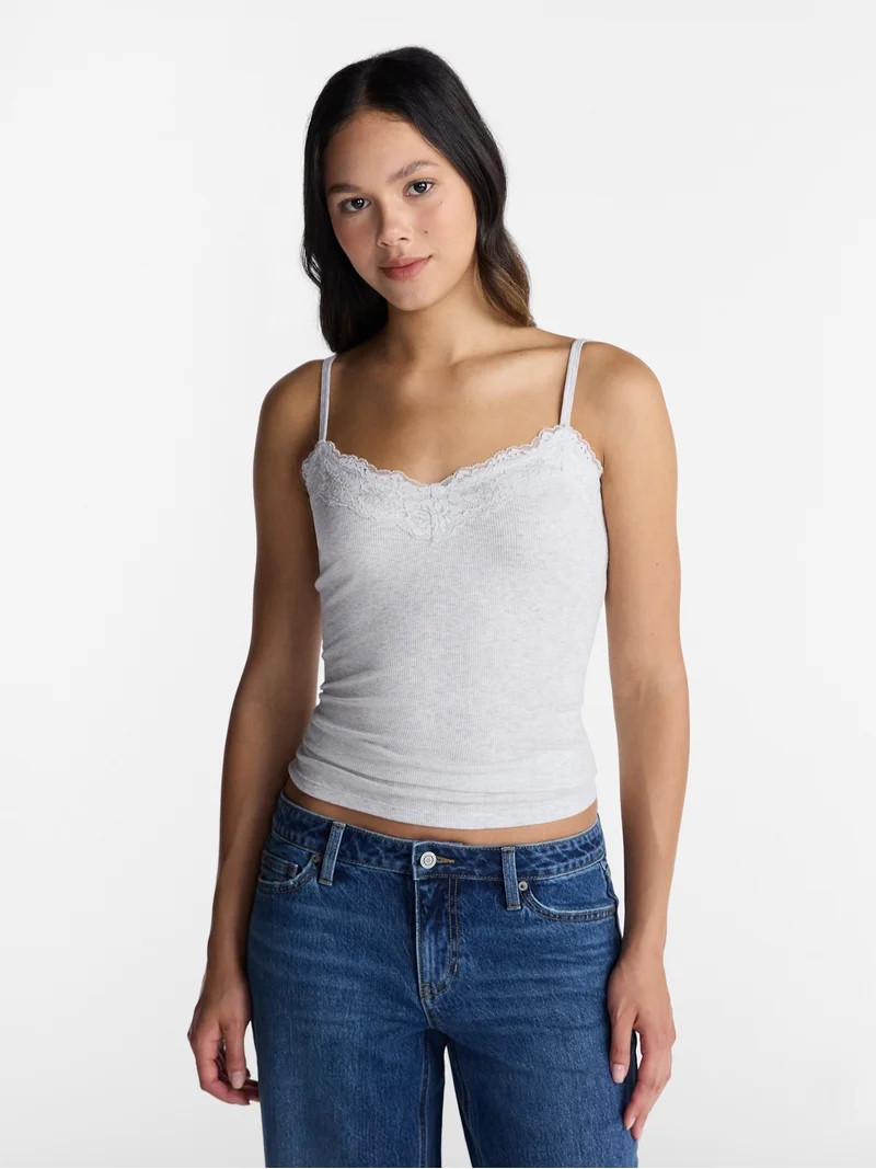 No Boundaries Sequin Lace Trim Cami Top, Women's XXS-XXL | Walmart (US)