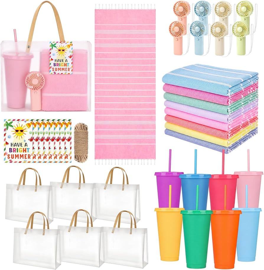 8 Sets Beach Gift Set Include 36 x 72'' Turkish Beach Towels, 24 oz Colorful Plastic Straw Cups, ... | Amazon (US)