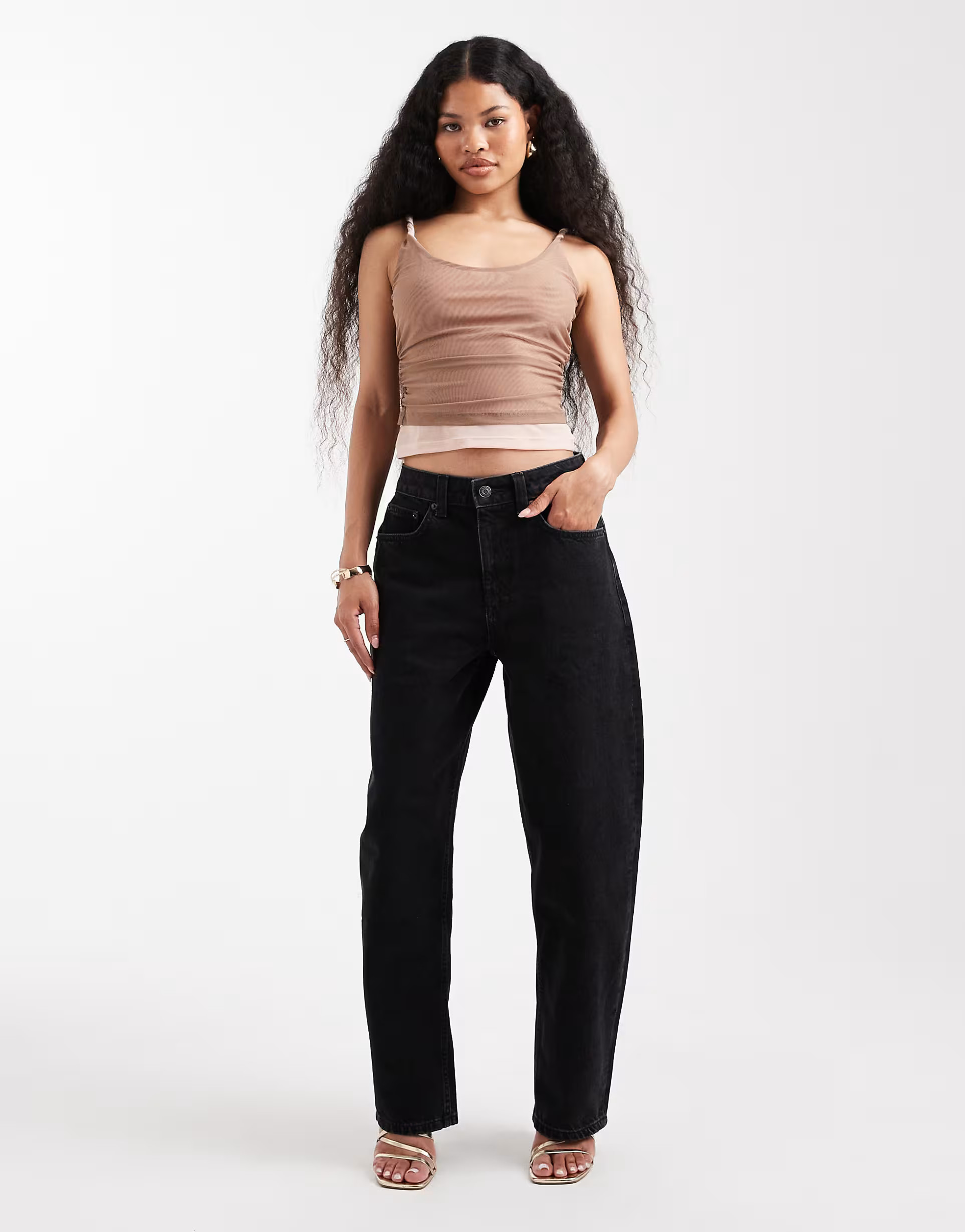 ASOS DESIGN Petite slim barrel jeans in washed black | ASOS (Global)