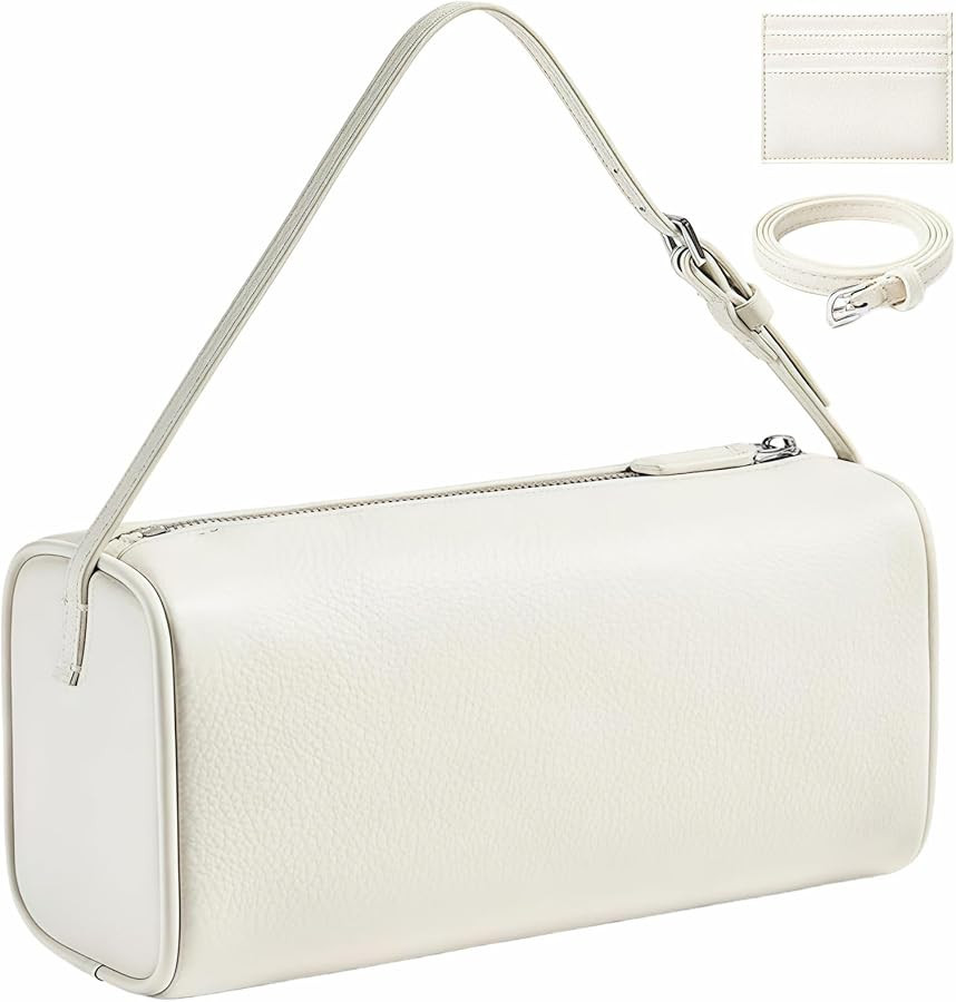 Genuine Leather Barrel Bag with Addiional Adjustable Strap, Calfskin Hobo Bags Inner Sheepskin Cr... | Amazon (US)