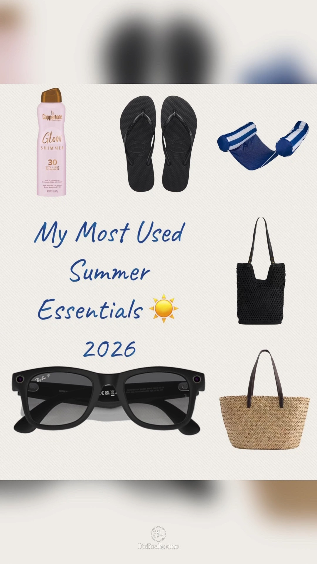 These are the summer essentials I’ve been reaching for on repeat this year. ☀️ From beach days to pool afternoons, these favorites have earned a permanent spot in my bag.

🕶️ Ray-Ban Meta Wayfarers
🩴 Havaianas flip-flops
🖤 Gap crochet bag
🏖️ Gap straw beach tote
✨ SPF shimmer spray
🌊 Hammock pool float

Everything is linked below!

#Ad #LTKFinds #SummerEssentials #BeachStyle #VacationMustHaves #BeachDayFavorites

#LTKdayinmylife #LTKSeasonal #LTKSwim