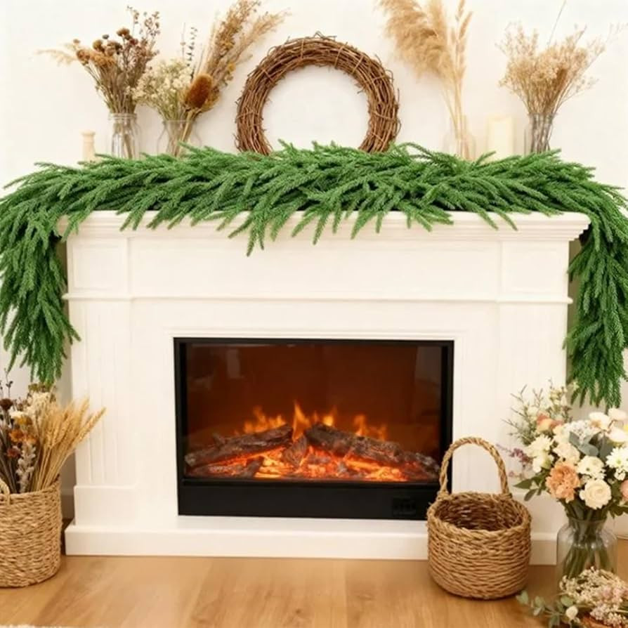 9 FT Artificial Norfolk Pine Garland, Real Touch Dense Faux Greenery Garland for Mantle, Table, W... | Amazon (US)