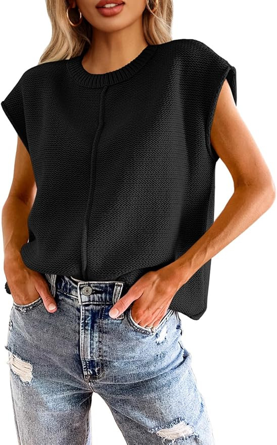 Saodimallsu Womens Summer Cap Sleeve Tops Casual Crew Neck Loose Fit Knit Lightweight Sweater Pul... | Amazon (US)