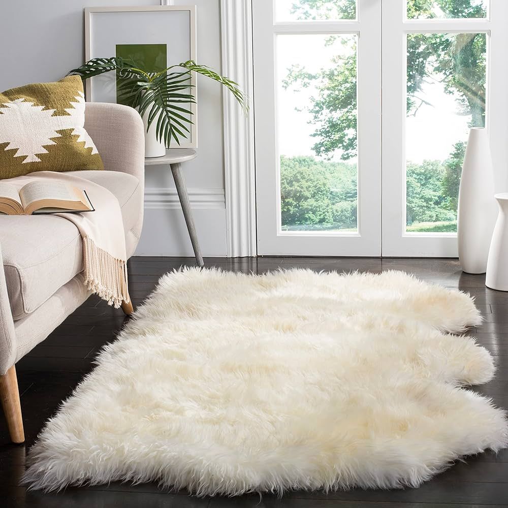 SAFAVIEH Sheep Skin Collection Accent Rug - 3' x 5', Natural & White, Handmade Rustic Glam Genuin... | Amazon (US)