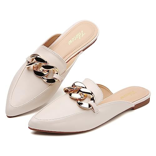 Tilocow Mules Womens Flats Comfortable - Business Casual Shoes Pointed Toe Work Flats Metal Chain Co | Amazon (US)