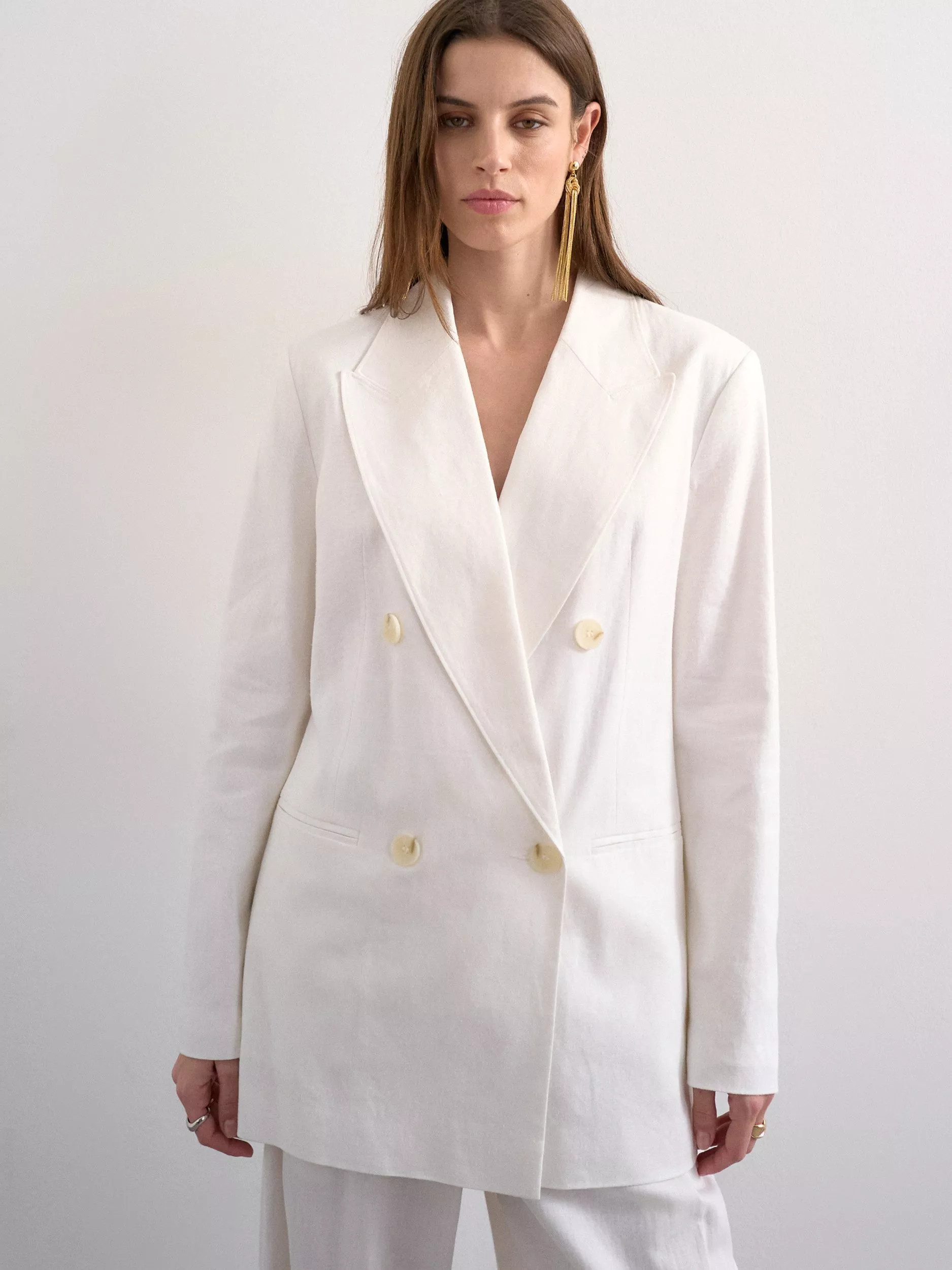Topshop Linen Rich Double Breasted Blazer, White | John Lewis (UK)