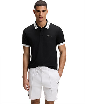 BOSS by Hugo Boss Men's Stretch-Cotton Stripe Trim Polo Shirt - Macy's | Macy's