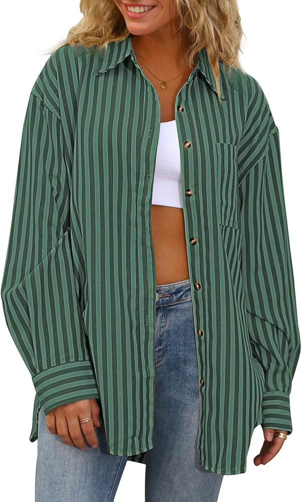 CHYRII Women's Striped Button Down Long Sleeve Blouse | Amazon (US)