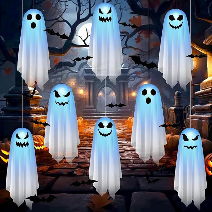 8Pcs Halloween Ghost Decorations Light up Hanging Paper Lanterns - Summerween Tree Spooky Decor f... | Amazon (US)