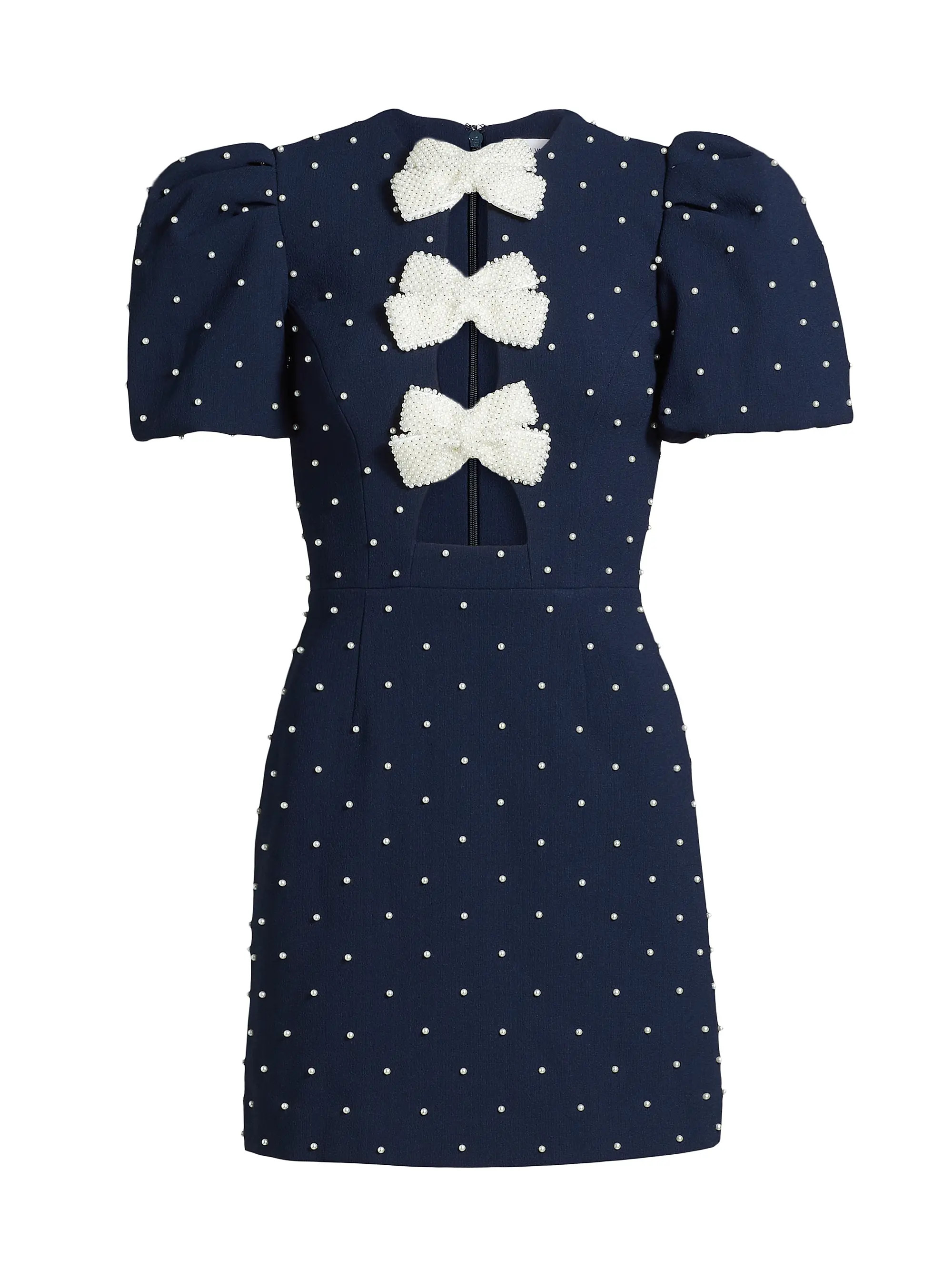 Veronica Pearl Bow Puff-Sleeve Minidress | Saks Fifth Avenue