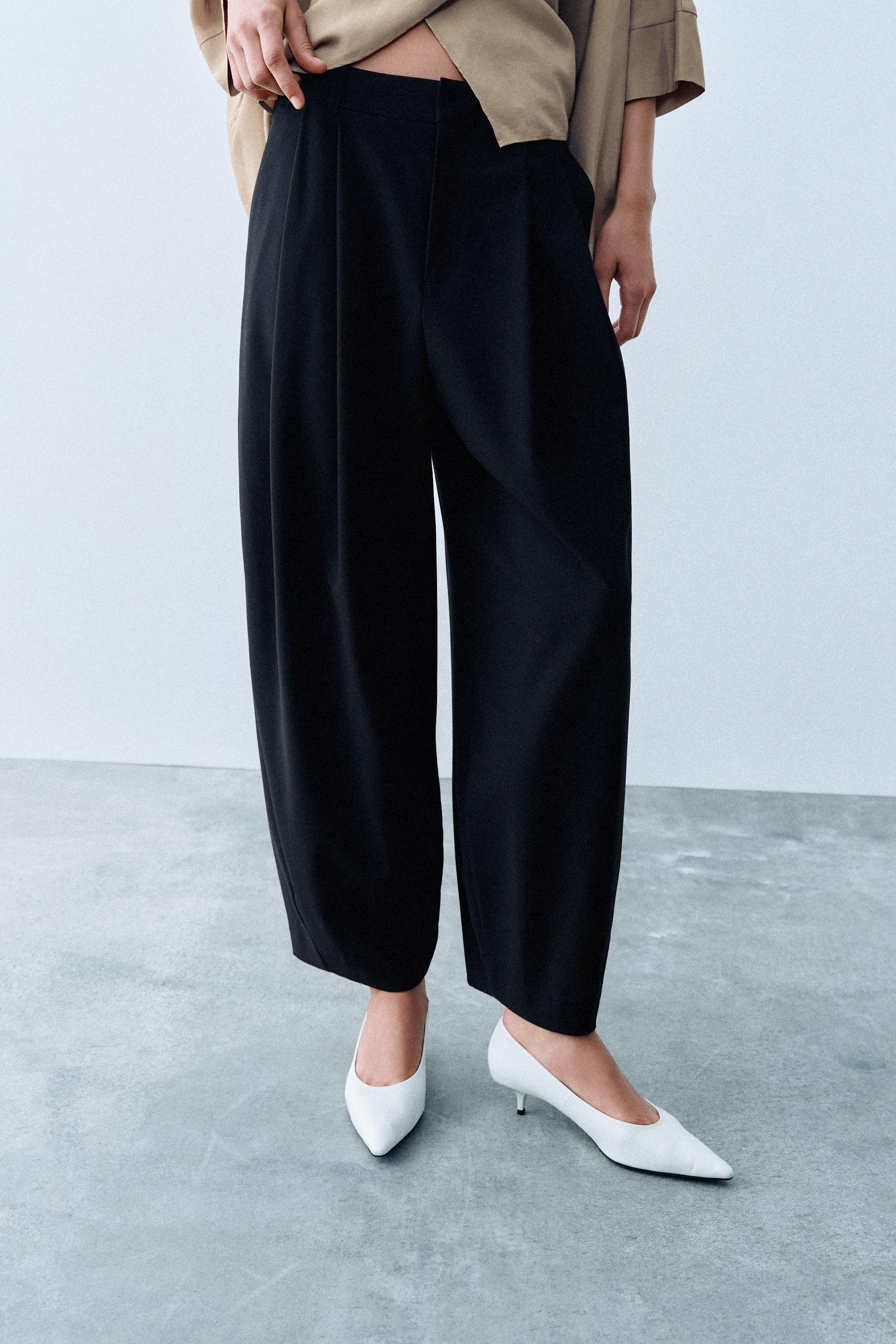 Zara - Pleated Balloon Pants - Black - L - Woman | Zara US