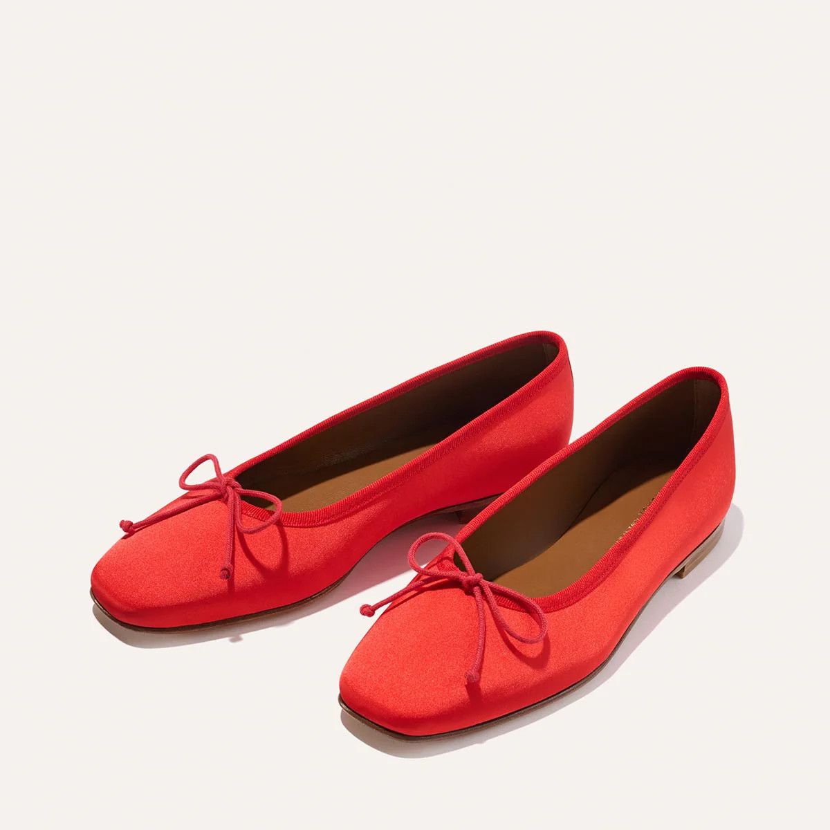 Square Toe Red Satin Ballet Flats | The Fonteyn | Margaux