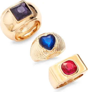 Open Edit Set of 3 Stone Inlay Rings | Nordstrom | Nordstrom