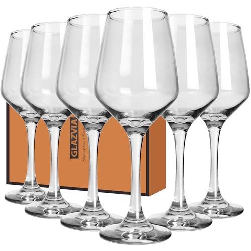 GLAZVIA Clear Wine Glasses Set of 6-14oz Long Stem Wine Glass, Pretty Crystal Glassware, Hand Blown Goblets Drinkware, Unique Stemware Wine Glass Holiday Gift Set | Amazon (US)
