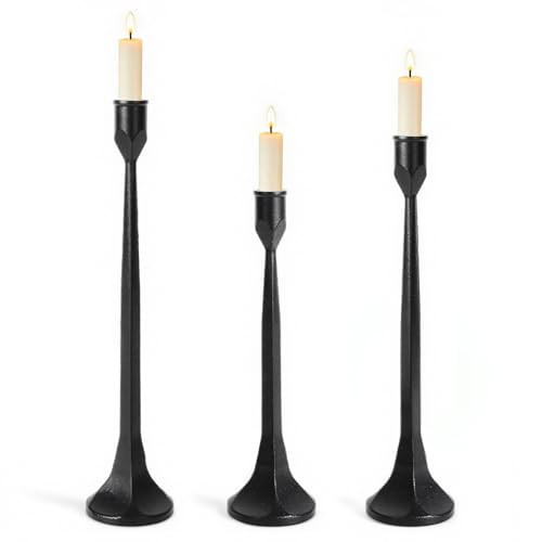 Vintage Cast Iron Black Taper Candle Holders Set of 3 Antique Decorative Candlestick Holder for Wedding Dining Table Party Rustic Home Decor | Amazon (US)